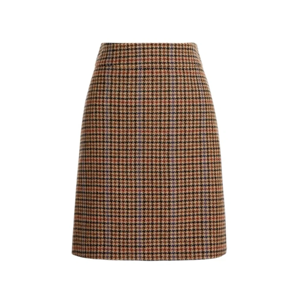 NWT J. Crew Wool Houndstooth Pencil Skirt size women’s 10 - brown tan